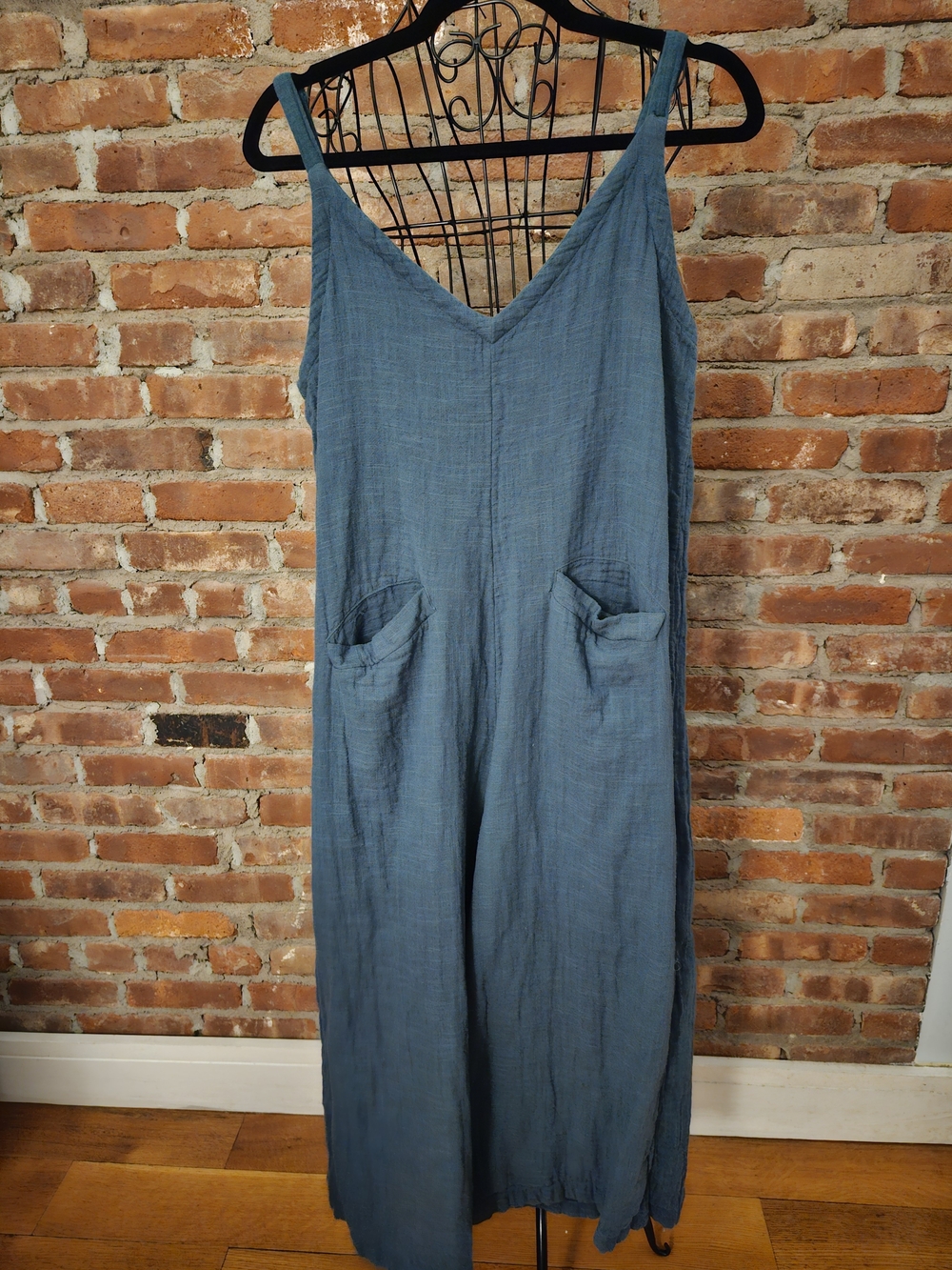 NATURAL LIFE 100% Cotton Sleeveless Wide Leg Dusty Blue Jumpsuit with 2Pockets - Picture 1 of 6